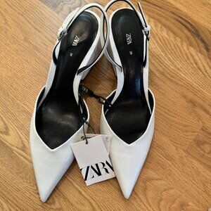 NWT, Zara, White Slingback Mule Size 8
